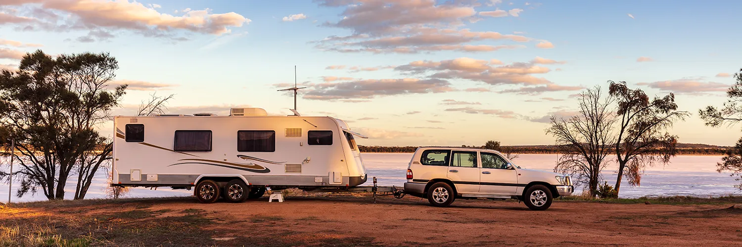 Caravan parked up in remote unpowered site in Australia